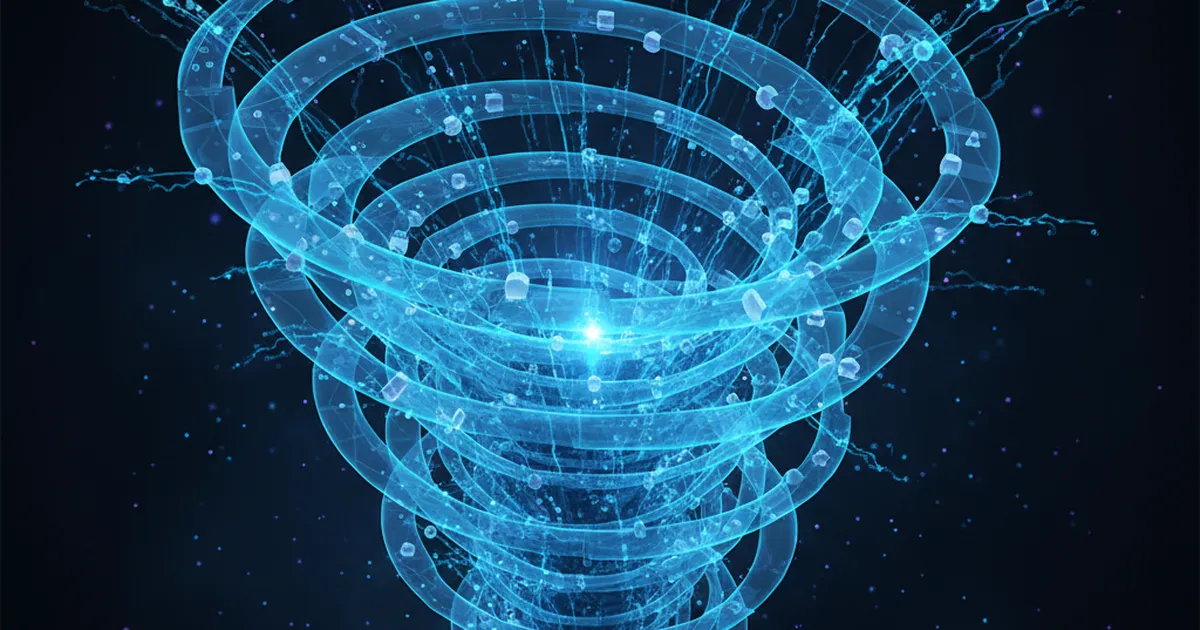 A schematic diagram of a digital chronical system, with data streams flowing into a central archive.
